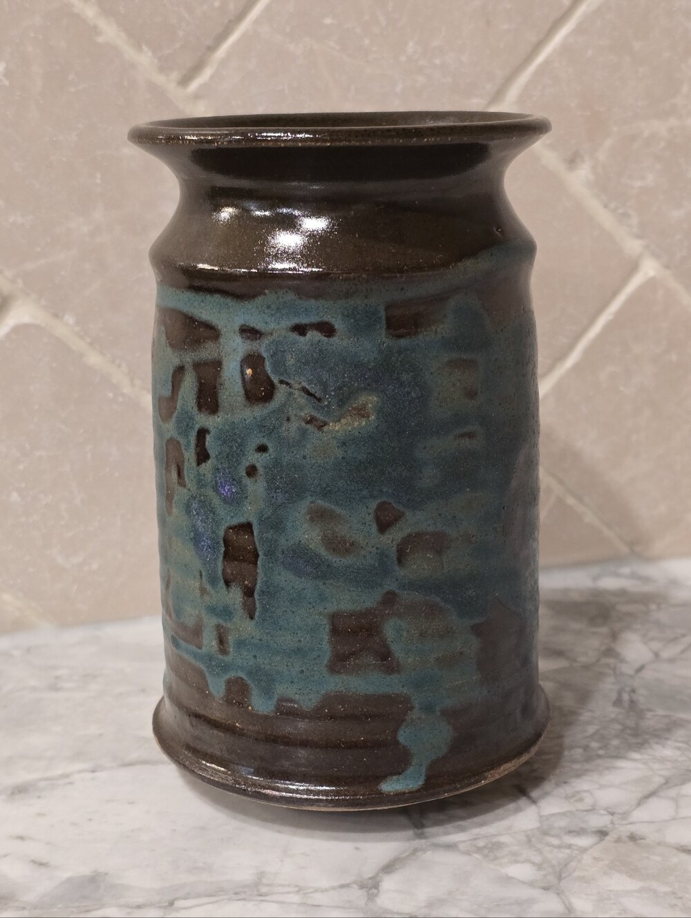 Vintage Studio Art Pottery Vase Signed Speckled Drip Glaze Handmade Wabi Sabi